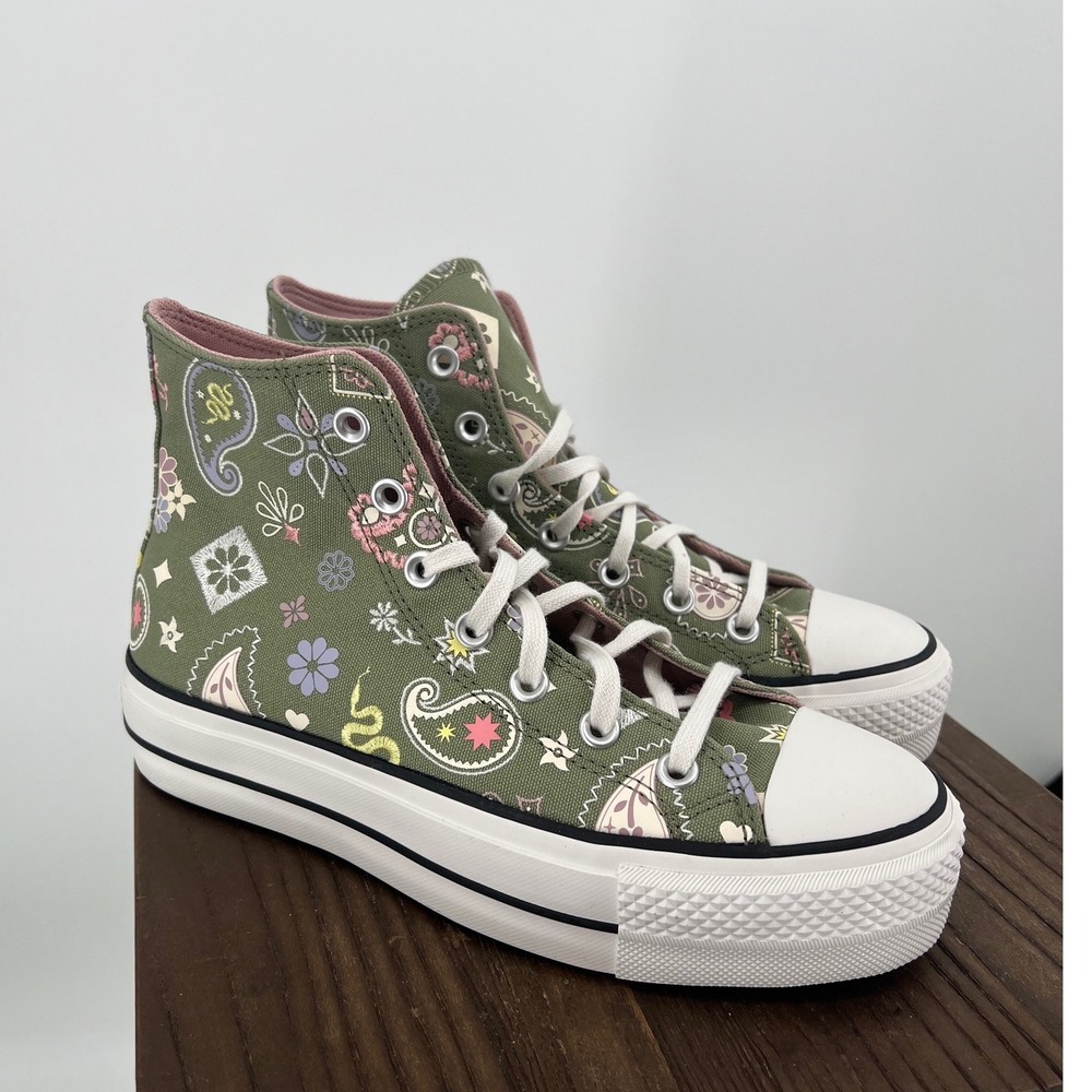 Converse Chuck Taylor All Star Lift Paisley Green Platform Sneakers 8 NWOT